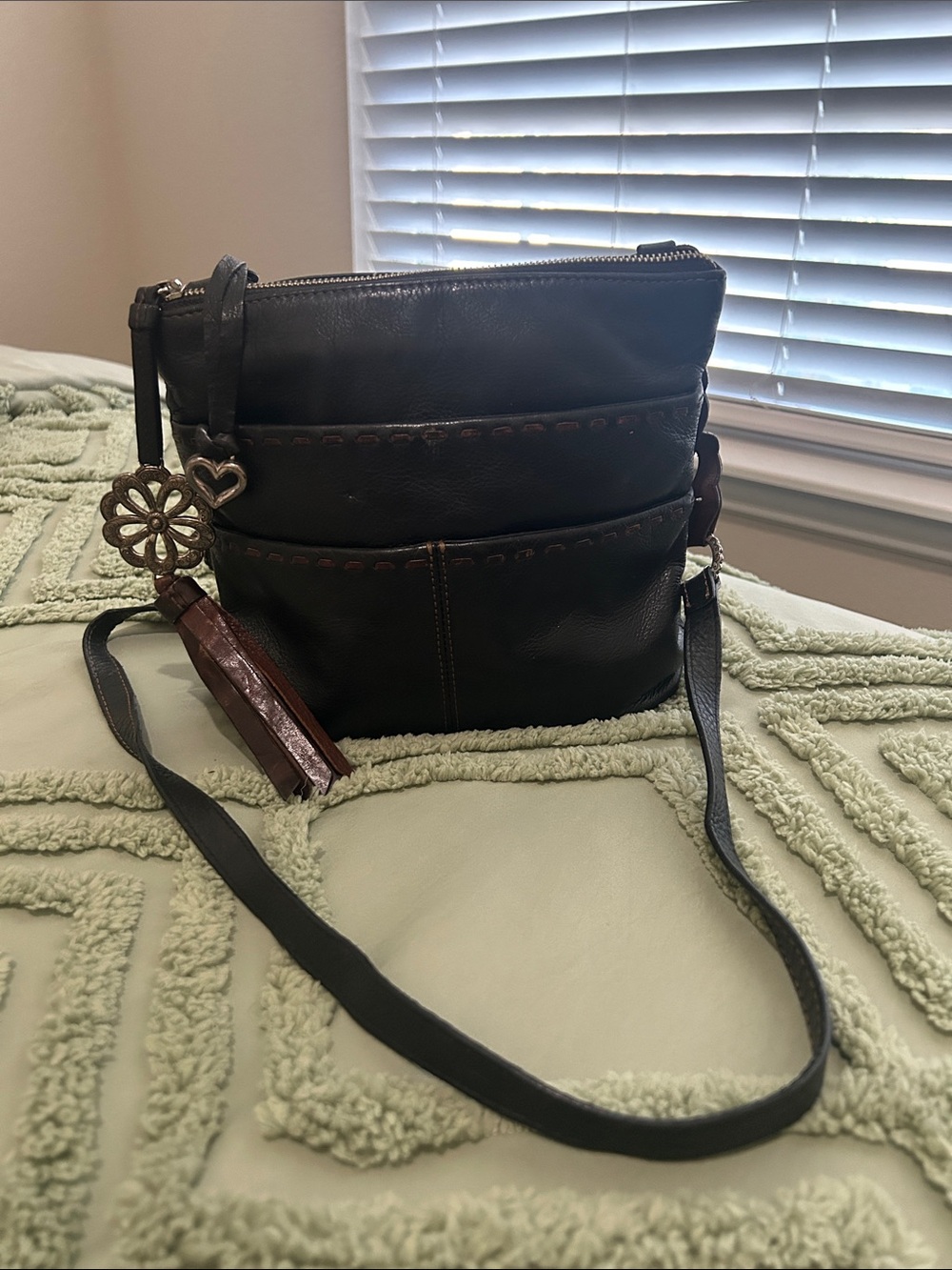 Brighton Dark Brown Leather Crossbody Bag with Tassel Charm